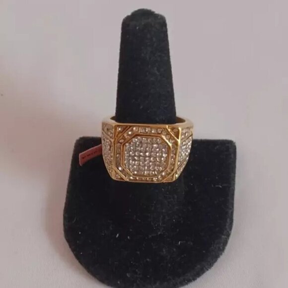 Other - Goldtone Austrian Crystal Ring Square Stainless Steel Size 12 Original Box